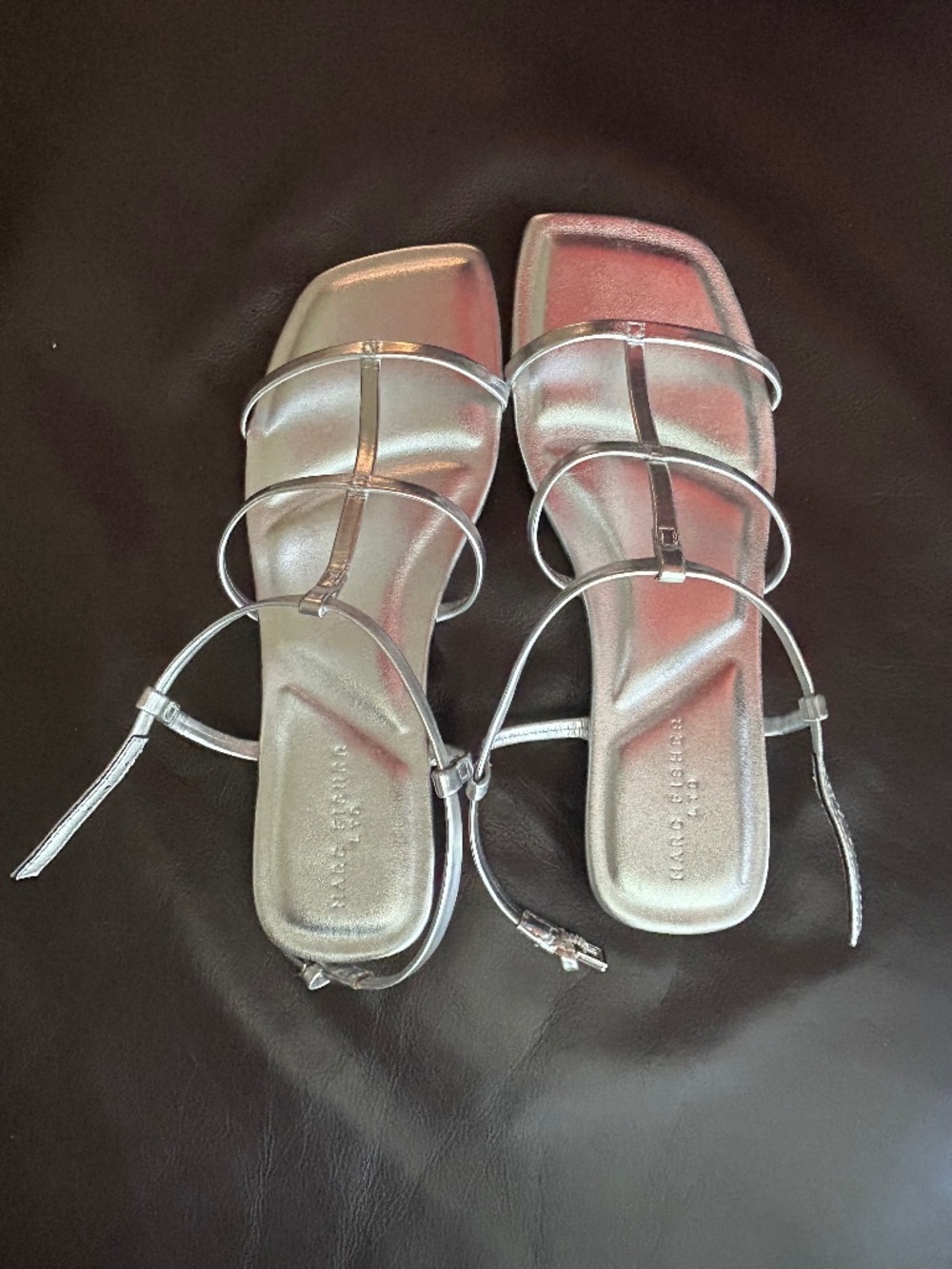 Marc Fisher Silver Metallic Leather Flat Sandals